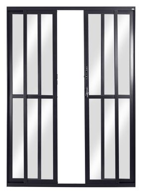 Porta de Correr Alumnio Preto 4 Folhas Central 210x200x12cm Topsul
