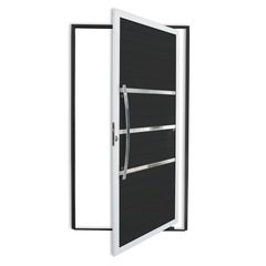 Porta Pivotante e Friso Alumínio Mix Preto Esquerda 210x100x4,6cm Evolution Brimak