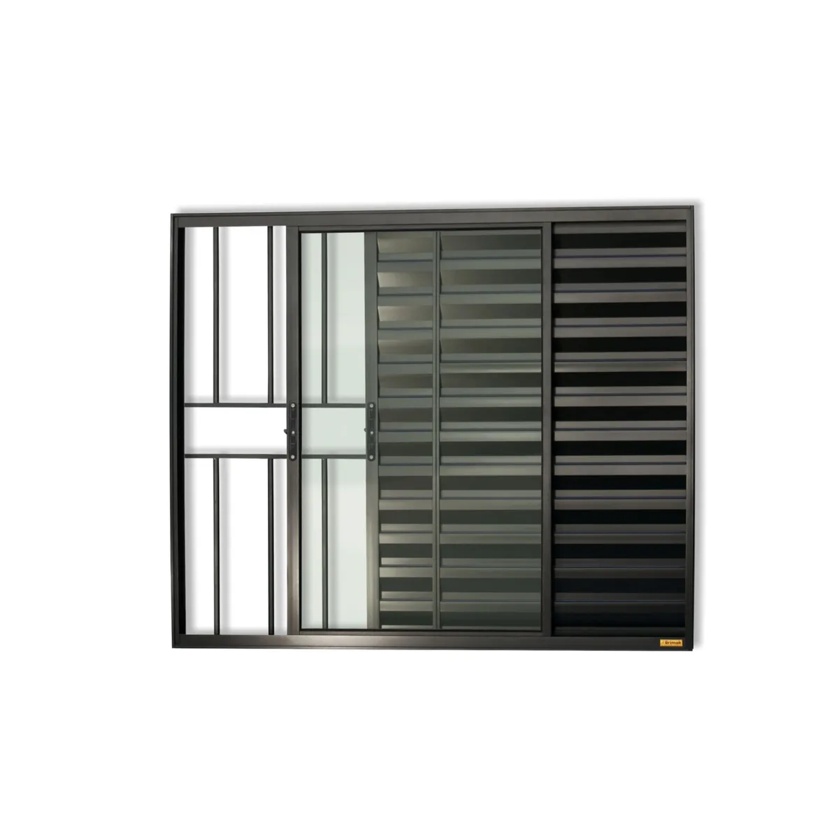 Janela Veneziana Alumínio Preto 3 Folhas Com Grade Esquerda 100x80x8cm Confort, marca Brimak - Foto Principal