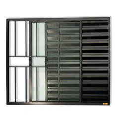 Janela Veneziana Alumínio Preto 3 Folhas Com Grade Esquerda 100x80x8cm Confort