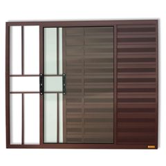Janela Veneziana Alumínio Corten 3 Folhas Com Grade Esquerda 120x120x8cm Confort