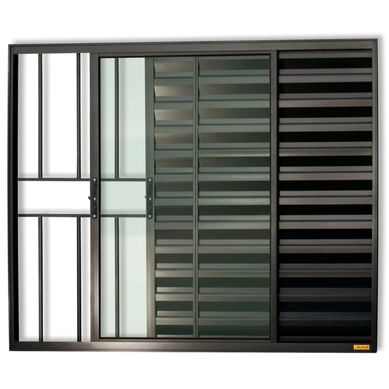 Janela Veneziana Alumnio Preto 3 Folhas Com Grade Esquerda 80x100x8cm Confort