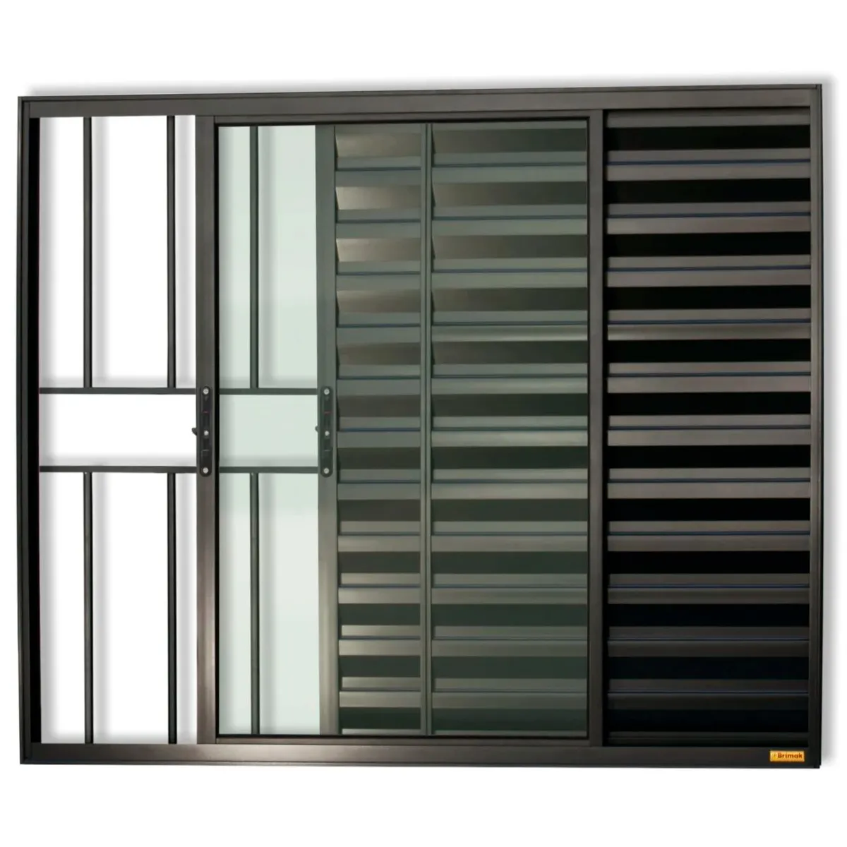 Janela Veneziana Alumínio Preto 3 Folhas Com Grade Esquerda 80x100x8cm Confort, marca Brimak - Foto Principal