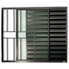 Janela Veneziana Alumínio Preto 3 Folhas Com Grade Esquerda 80x100x8cm Confort