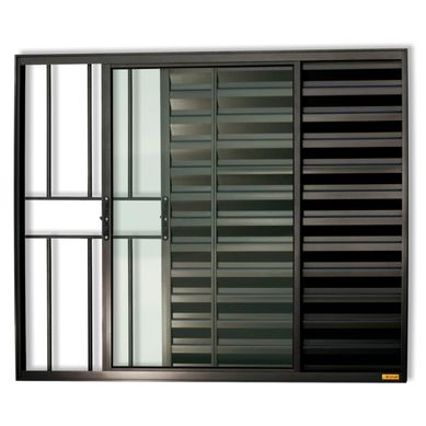 Janela Veneziana Alumnio Preto 3 Folhas Com Grade Esquerda 80x80x8cm Confort