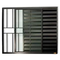 Janela Veneziana Alumínio Preto 3 Folhas Com Grade Esquerda 80x80x8cm Confort