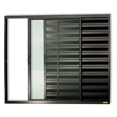 Janela Veneziana Alumnio Preto 3 Folhas Esquerda 80x100x8cm Confort
