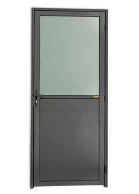 Porta Meio Vidro Lambri Alumnio Cinza Esquerda 210x80x4,6cm Super 25