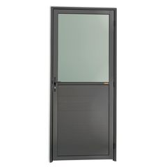 Porta Meio Vidro Lambri Alumínio Cinza Esquerda 210x80x4,6cm Super 25