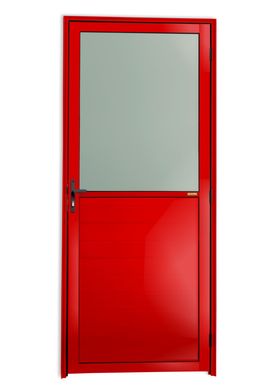 Porta Meio Vidro Lambri Alumnio Vermelho Esquerda 210x90x4,6cm Super 25