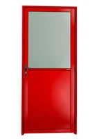 Porta Meio Vidro Lambri Alumínio Vermelho Esquerda 210x90x4,6cm Super 25