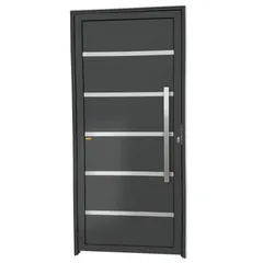 Porta Lambri Vidro e Friso Alumínio Cinza Direita 210x90x4,6cm Premium