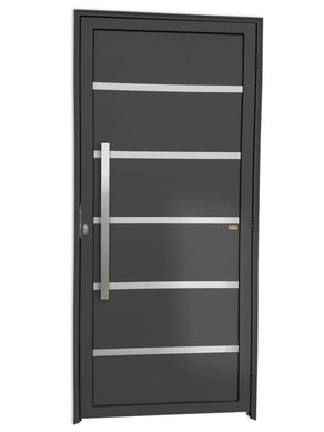 Porta Lambri Vidro e Friso Alumnio Cinza Esquerda 210x90x4,6cm Premium