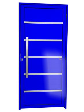 Porta Lambri Vidro e Friso Alumnio Azul Esquerda 210x90x4,6cm Premium