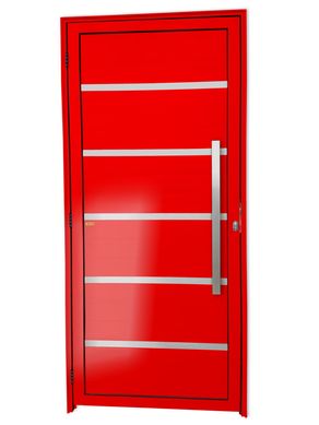Porta Lambri Vidro e Friso Alumnio Vermelho Direita 210x90x4,6cm Premium