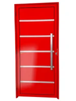 Porta Lambri Vidro e Friso Alumínio Vermelho Direita 210x90x4,6cm Premium