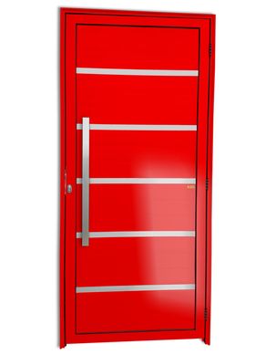 Porta Lambri Vidro e Friso Alumnio Vermelho Esquerda 210x90x4,6cm Premium