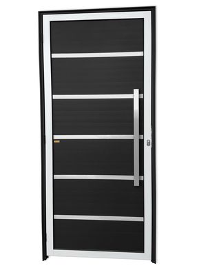 Porta Lambri Vidro e Friso Alumnio Mix Preto Direita 210x90x4,6cm Premium