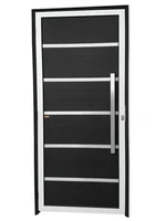 Porta Lambri Vidro e Friso Alumínio Mix Preto Direita 210x90x4,6cm Premium