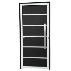 Porta Lambri Vidro e Friso Alumínio Mix Preto Direita 210x90x4,6cm Premium