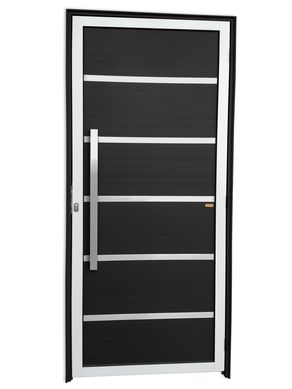 Porta Lambri Vidro e Friso Alumnio Mix Preto Esquerda 210x90x4,6cm Premium