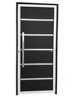 Porta Lambri Vidro e Friso Alumínio Mix Preto Esquerda 210x90x4,6cm Premium