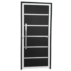 Porta Lambri Vidro e Friso Alumínio Mix Preto Esquerda 210x90x4,6cm Premium