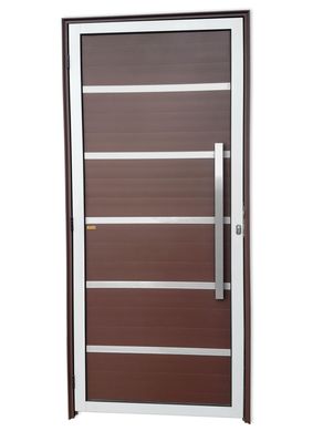 Porta Lambri Vidro e Friso Alumnio Mix Corten Direita 210x90x4,6cm Premium