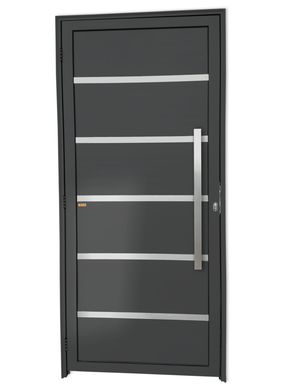 Porta Lambri Vidro e Friso Alumnio Cinza Direita 210x100x4,6cm Premium