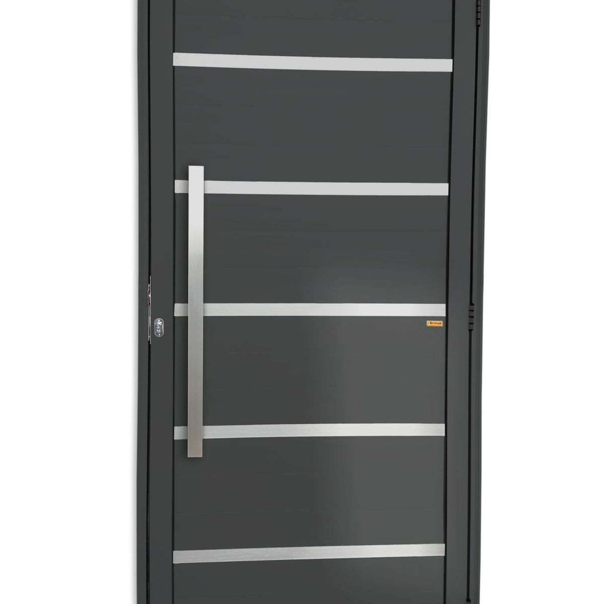 Porta Lambri Vidro e Friso Alumínio Cinza Esquerda 210x100x4,6cm Premium, marca Brimak - Foto Principal