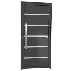 Porta Lambri Vidro e Friso Alumínio Cinza Esquerda 210x100x4,6cm Premium