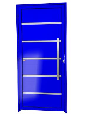 Porta Lambri Vidro e Friso Alumnio Azul Direita 210x100x4,6cm Premium