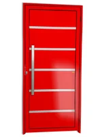 Porta Lambri Vidro e Friso Alumínio Vermelho Esquerda 210x100x4,6cm Premium