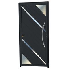 Porta Lambri Vidro e Friso Alumínio Preto Direita 210x90x4,6cm Oasis