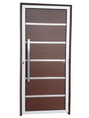 Porta Lambri Vidro e Friso Alumnio Mix Corten Esquerda 210x100x4,6cm Premium