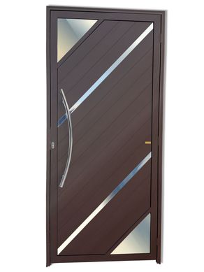 Porta Lambri Vidro e Friso Alumnio Corten Esquerda 210x90x4,6cm Oasis