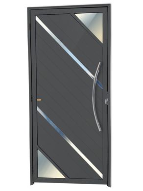 Porta Lambri Vidro e Friso Alumnio Cinza Direita 210x90x4,6cm Oasis