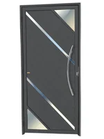 Porta Lambri Vidro e Friso Alumínio Cinza Direita 210x90x4,6cm Oasis