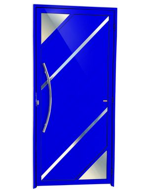 Porta Lambri Vidro e Friso Alumnio Azul Esquerda 210x90x4,6cm Oasis