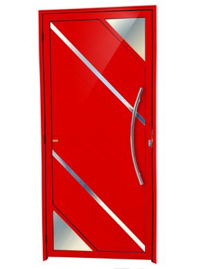 Porta Lambri Vidro e Friso Alumnio Vermelho Direita 210x90x4,6cm Oasis