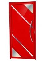 Porta Lambri Vidro e Friso Alumínio Vermelho Direita 210x90x4,6cm Oasis