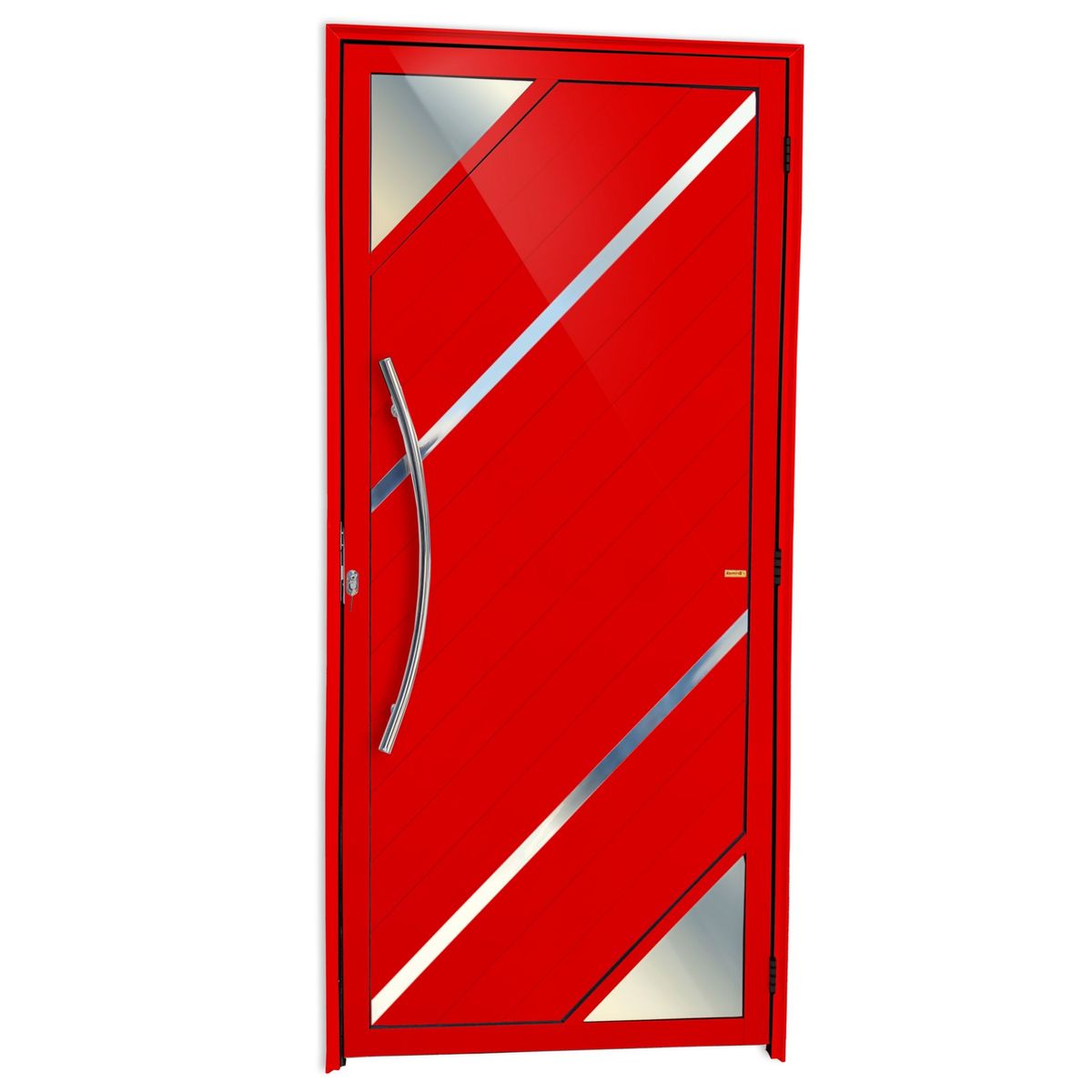 Porta Lambri Vidro e Friso Alumínio Vermelho Esquerda 210x90x4,6cm Oasis, marca Brimak - Foto Principal