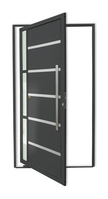 Porta Pivotante e Friso e Visor Alumnio Cinza Direita 210x100x4,6cm Miraggio