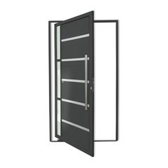 Porta Pivotante e Friso e Visor Alumínio Cinza Direita 210x100x4,6cm Miraggio