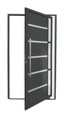 Porta Pivotante e Friso e Visor Alumnio Cinza Esquerda 210x100x4,6cm Miraggio