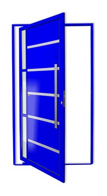 Porta Pivotante e Friso e Visor Alumnio Azul Direita 210x100x4,6cm Miraggio