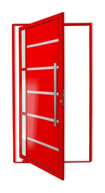 Porta Pivotante e Friso e Visor Alumnio Vermelho Direita 210x100x4,6cm Miraggio