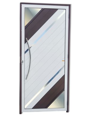 Porta Lambri Vidro e Friso Alumnio Mix Corten Esquerda 210x90x4,6cm Oasis