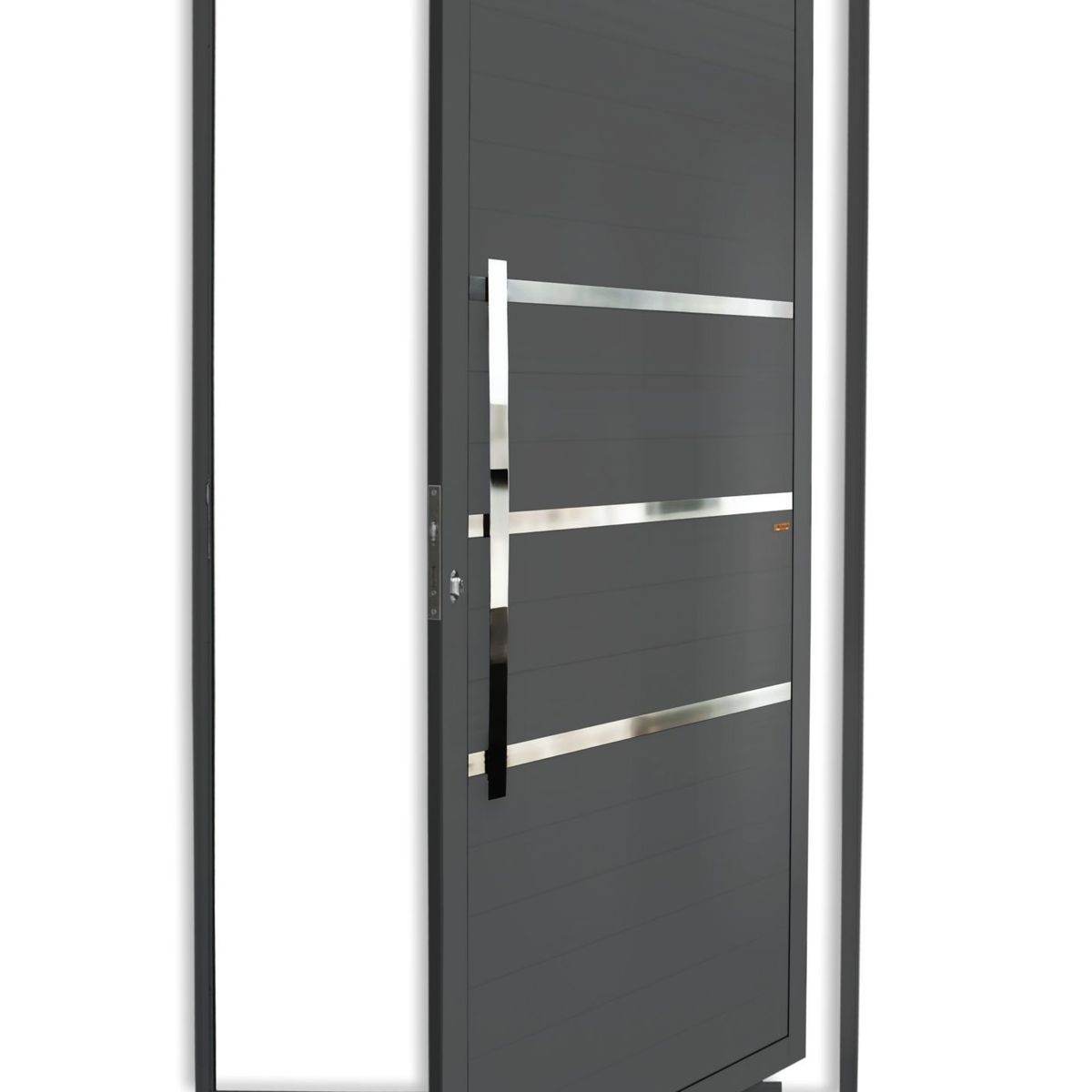 Porta Pivotante e Friso Alumínio Cinza Esquerda 210x100x4,6cm Evolution, marca Brimak - Foto Principal