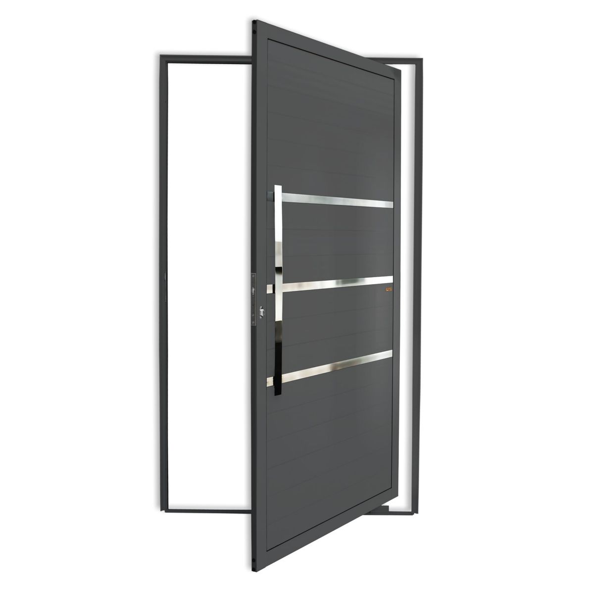 Porta Pivotante e Friso Alumínio Cinza Esquerda 210x100x4,6cm Evolution, marca Brimak - Foto Principal